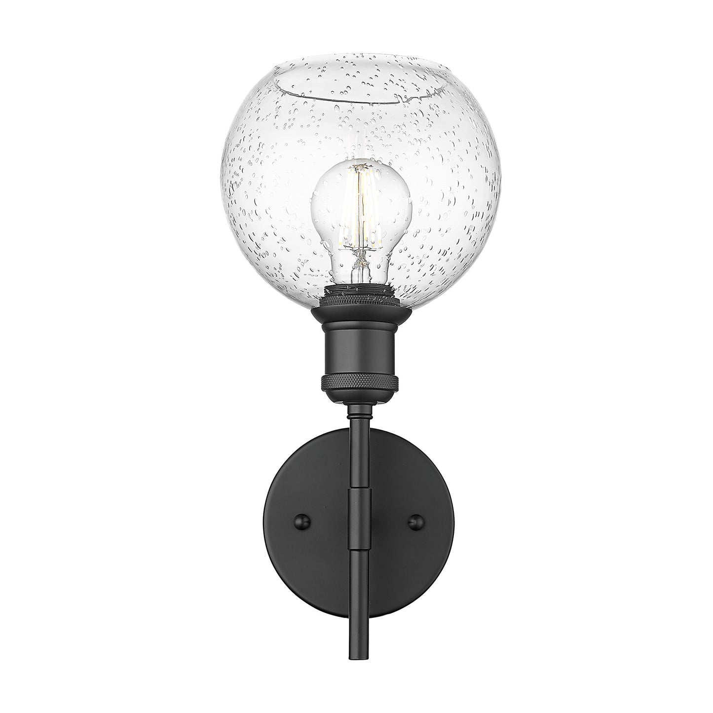 Foley BLK 1 Light Wall Sconce in Matte Black with Seeded Glass Shade