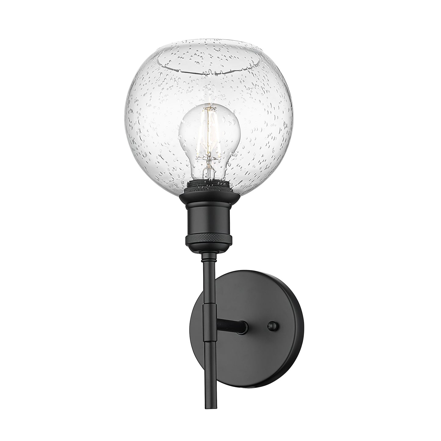 Foley BLK 1 Light Wall Sconce in Matte Black with Seeded Glass Shade
