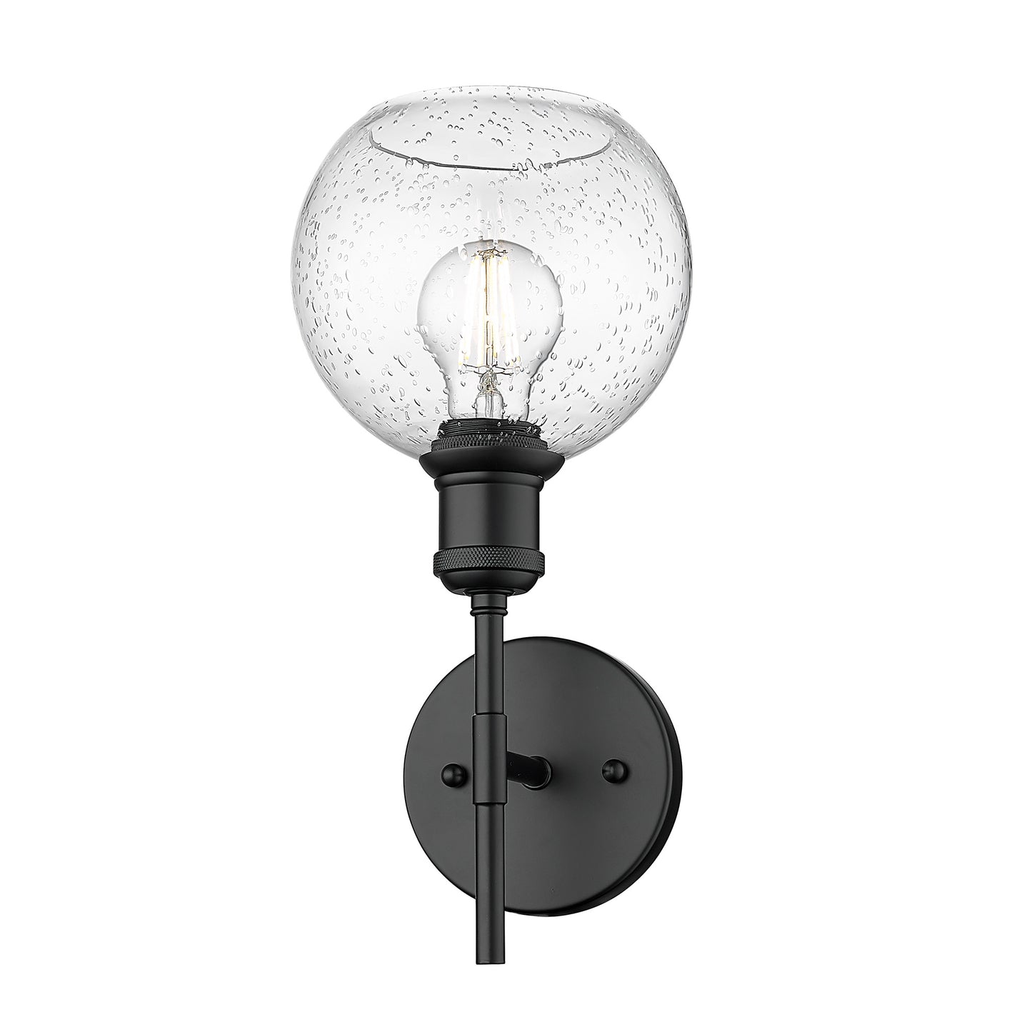 Foley BLK 1 Light Wall Sconce in Matte Black with Seeded Glass Shade