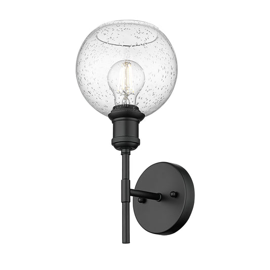 Foley BLK 1 Light Wall Sconce in Matte Black with Seeded Glass Shade