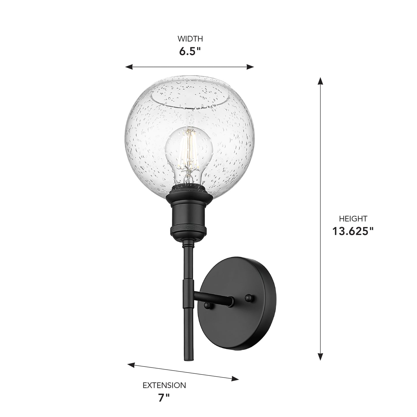 Foley BLK 1 Light Wall Sconce in Matte Black with Seeded Glass Shade
