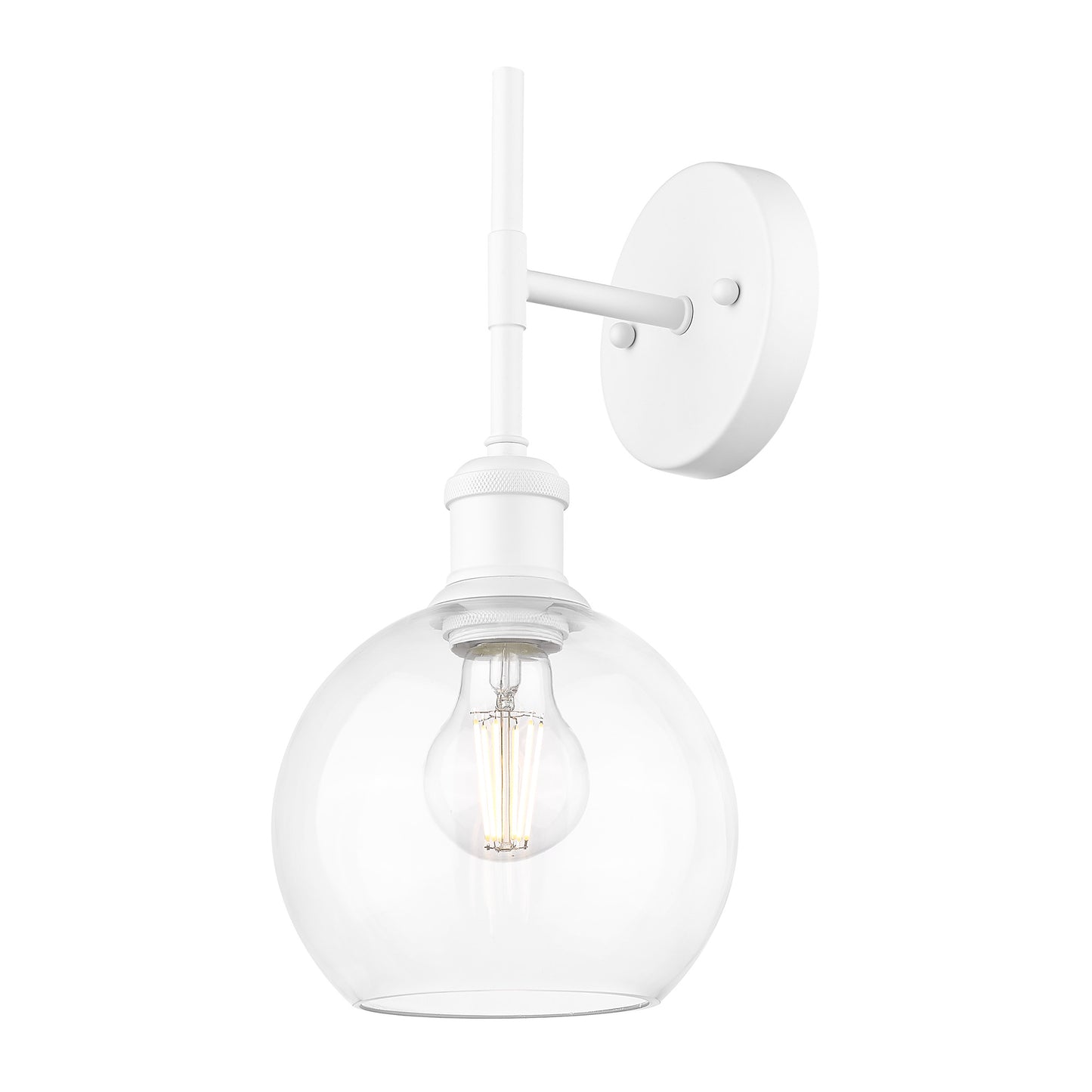 Foley WHT 1 Light Wall Sconce in Matte White with Clear Glass Globe Shades Shade
