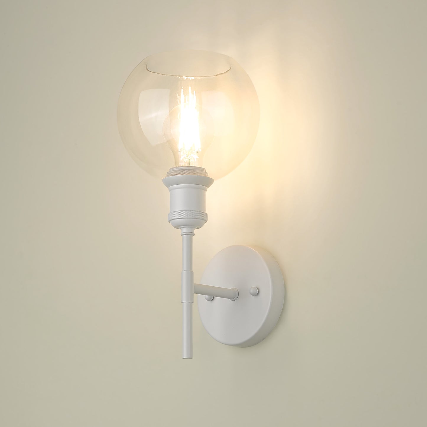 Foley WHT 1 Light Wall Sconce in Matte White with Clear Glass Globe Shades Shade