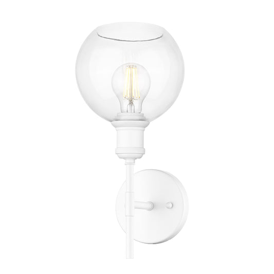 Foley WHT 1 Light Wall Sconce in Matte White with Clear Glass Globe Shades Shade