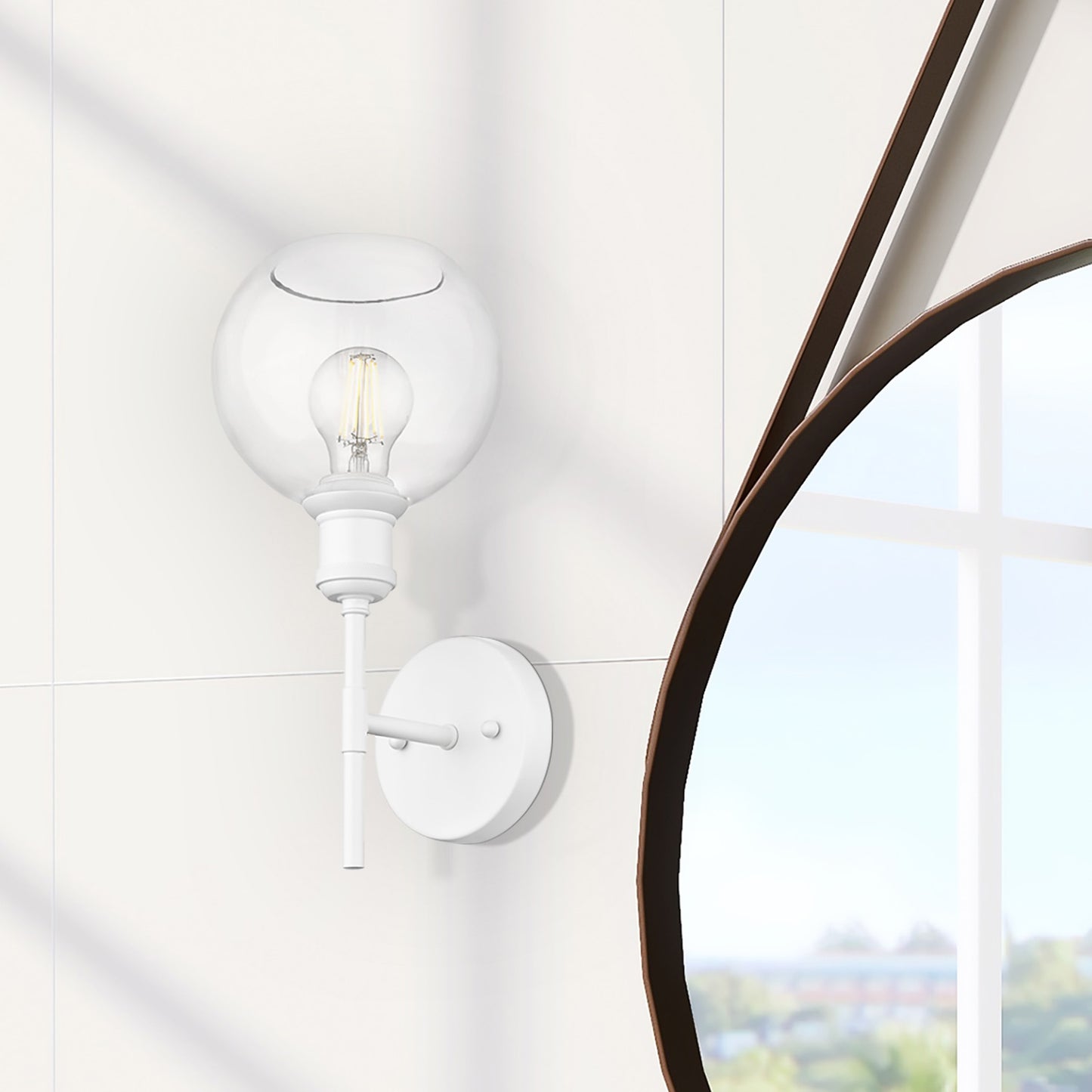 Foley WHT 1 Light Wall Sconce in Matte White with Clear Glass Globe Shades Shade