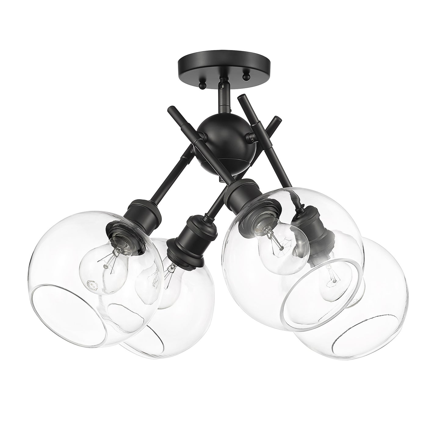 Foley BLK Semi-Flush in Matte Black with Clear Glass Shade