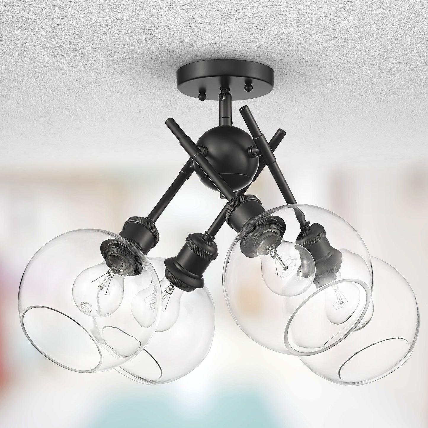 Foley BLK Semi-Flush in Matte Black with Clear Glass Shade