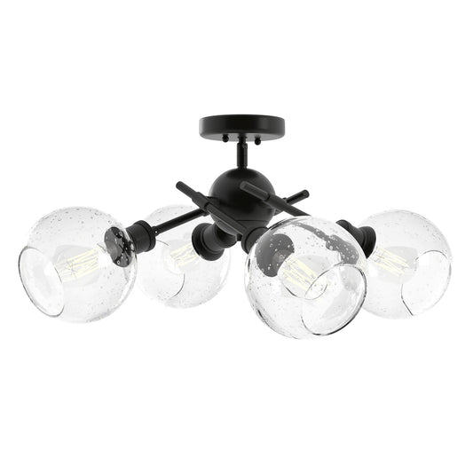 Foley Semi-Flush in Matte Black with Seeded Globe Shades