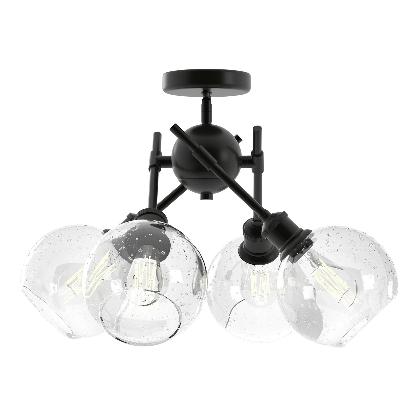 Foley Semi-Flush in Matte Black with Seeded Globe Shades