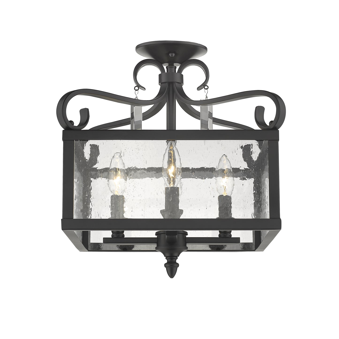 Brianna Semi-Flush (Convertible) in Matte Black with Seeded Glass