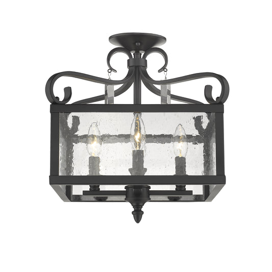 Brianna Semi-Flush (Convertible) in Matte Black with Seeded Glass