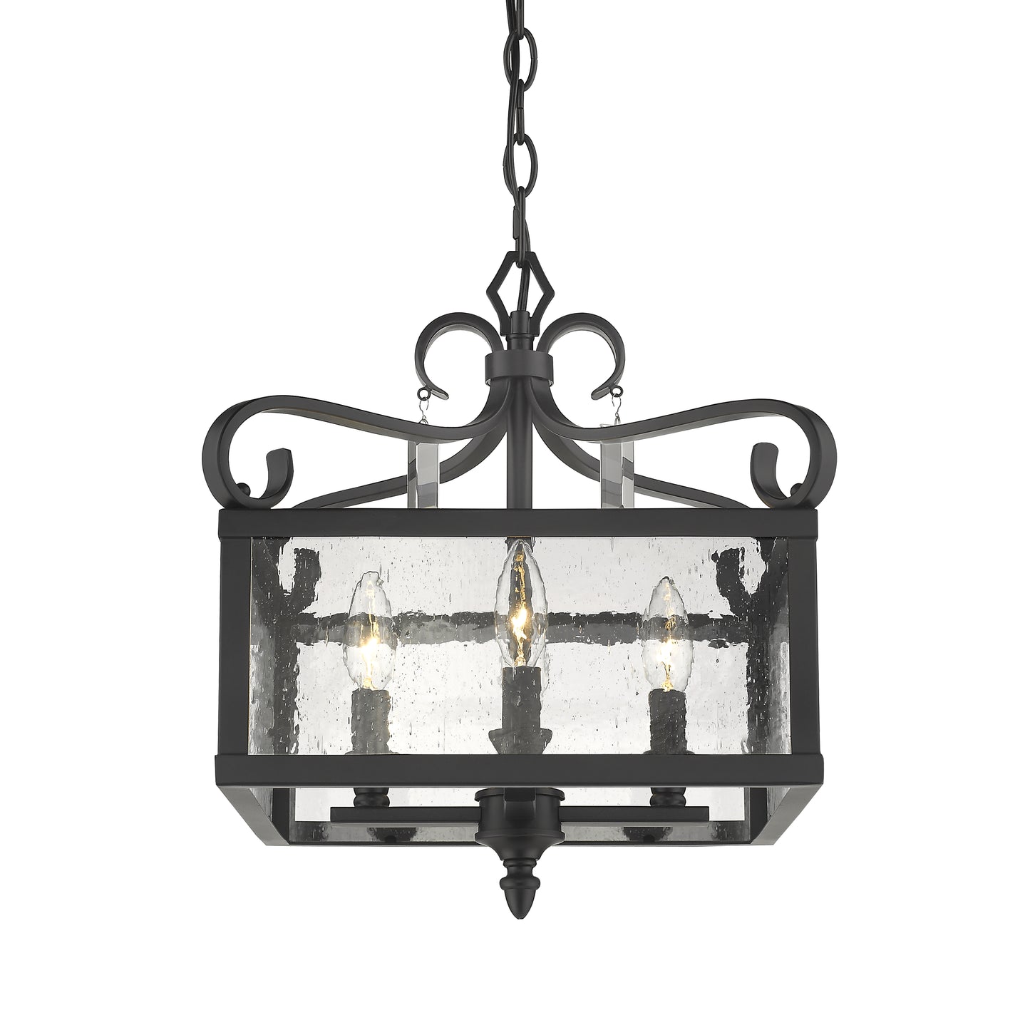 Brianna Semi-Flush (Convertible) in Matte Black with Seeded Glass