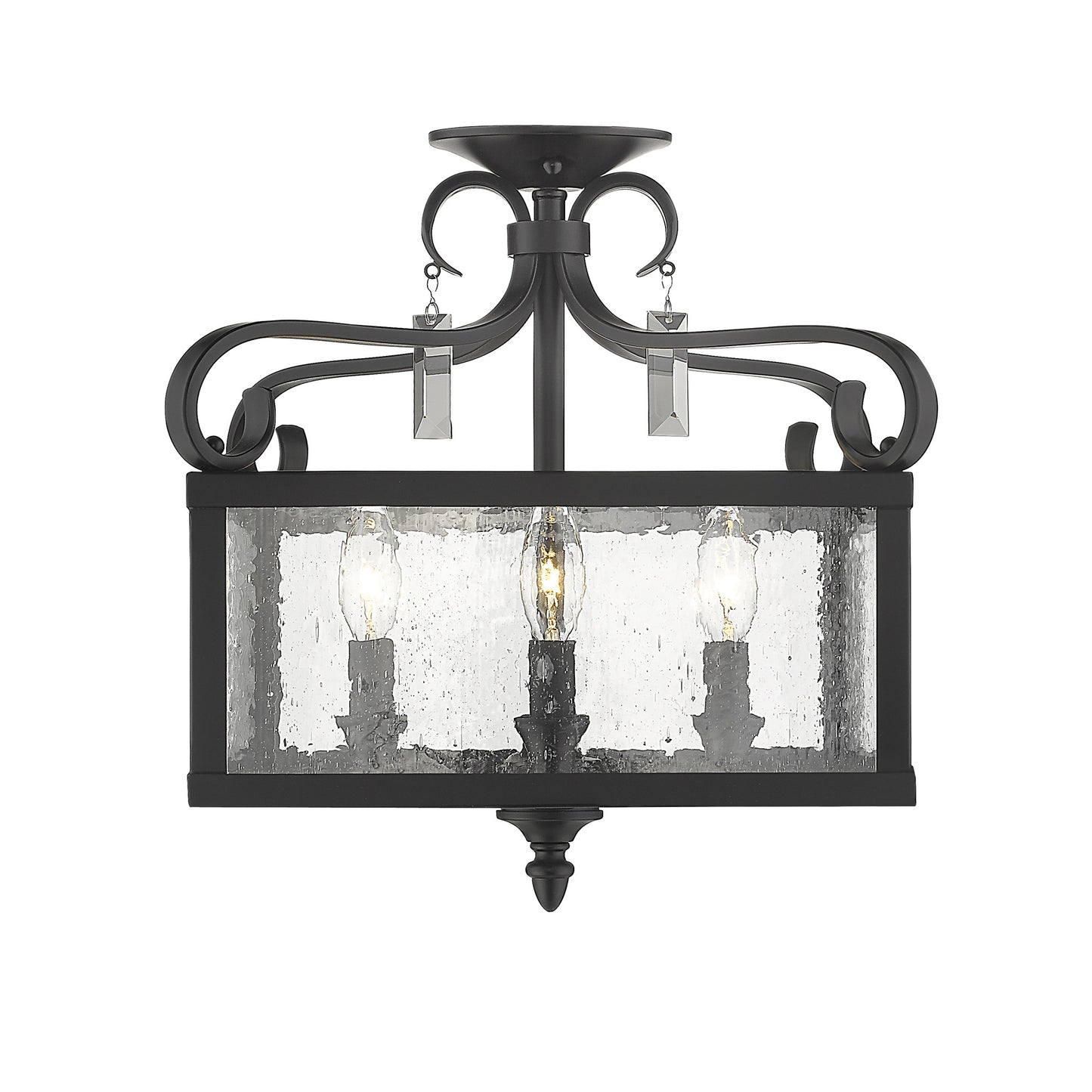 Brianna Semi-Flush (Convertible) in Matte Black with Seeded Glass