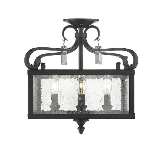 Brianna Semi-Flush (Convertible) in Matte Black with Seeded Glass