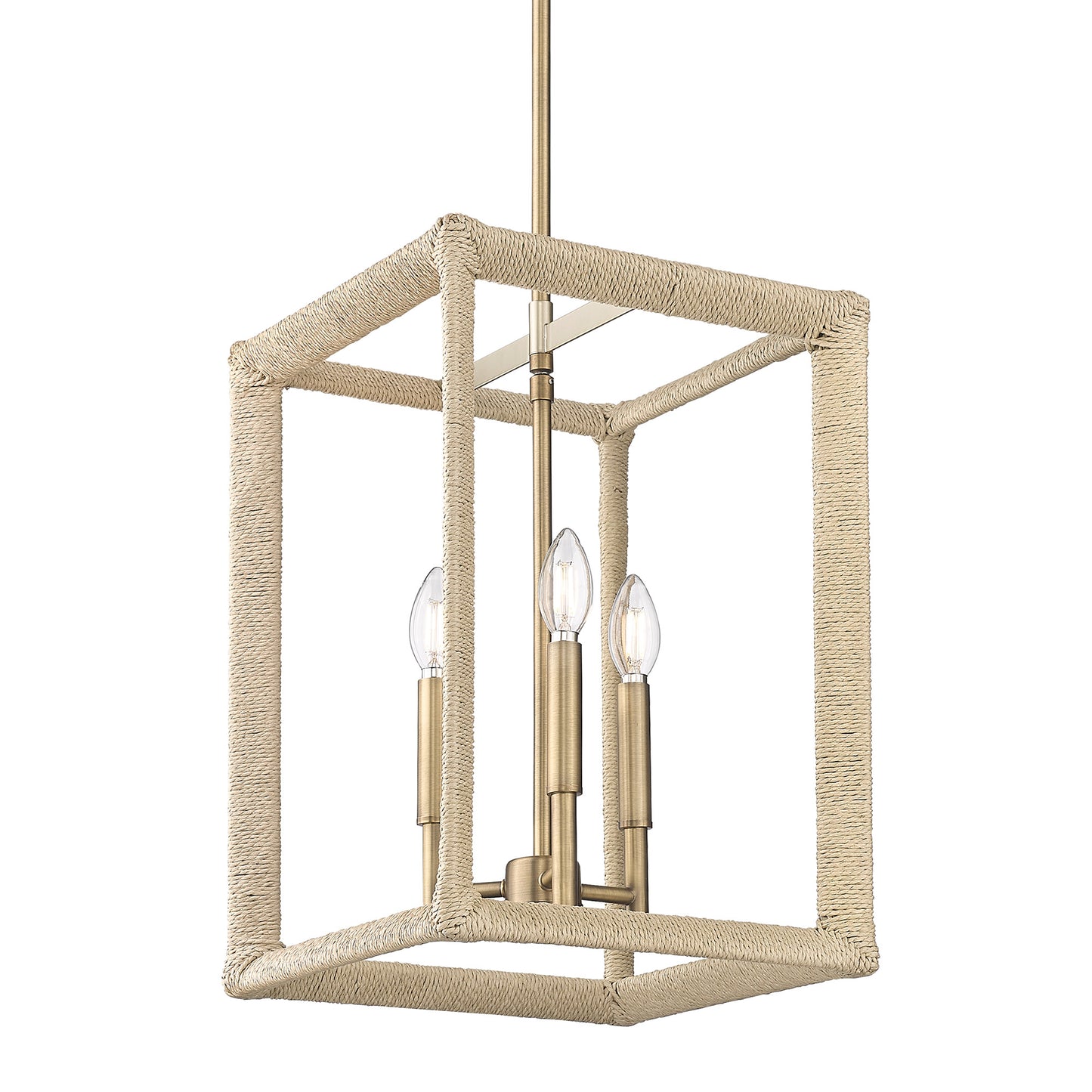 Kimber 3 Light Pendant in Modern Brass with Light Natural Rattan Accents