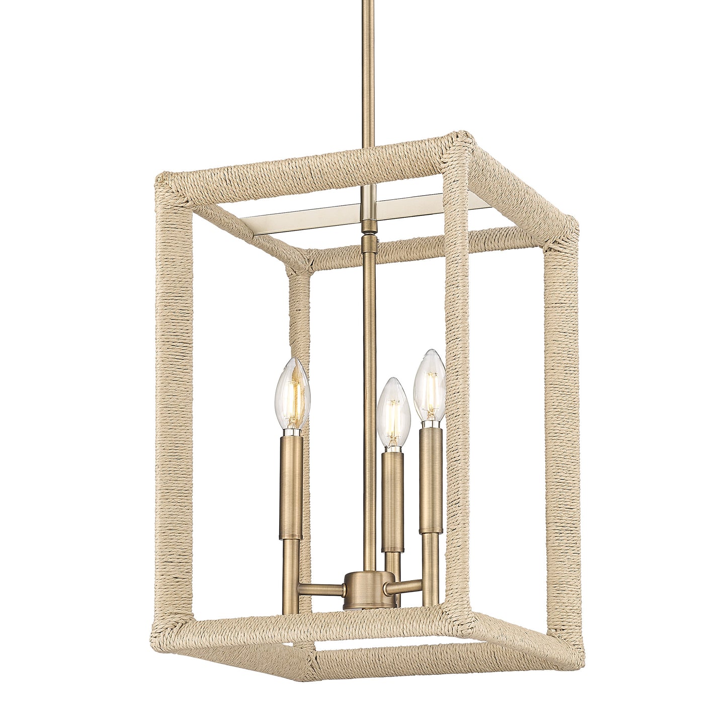 Kimber 3 Light Pendant in Modern Brass with Light Natural Rattan Accents