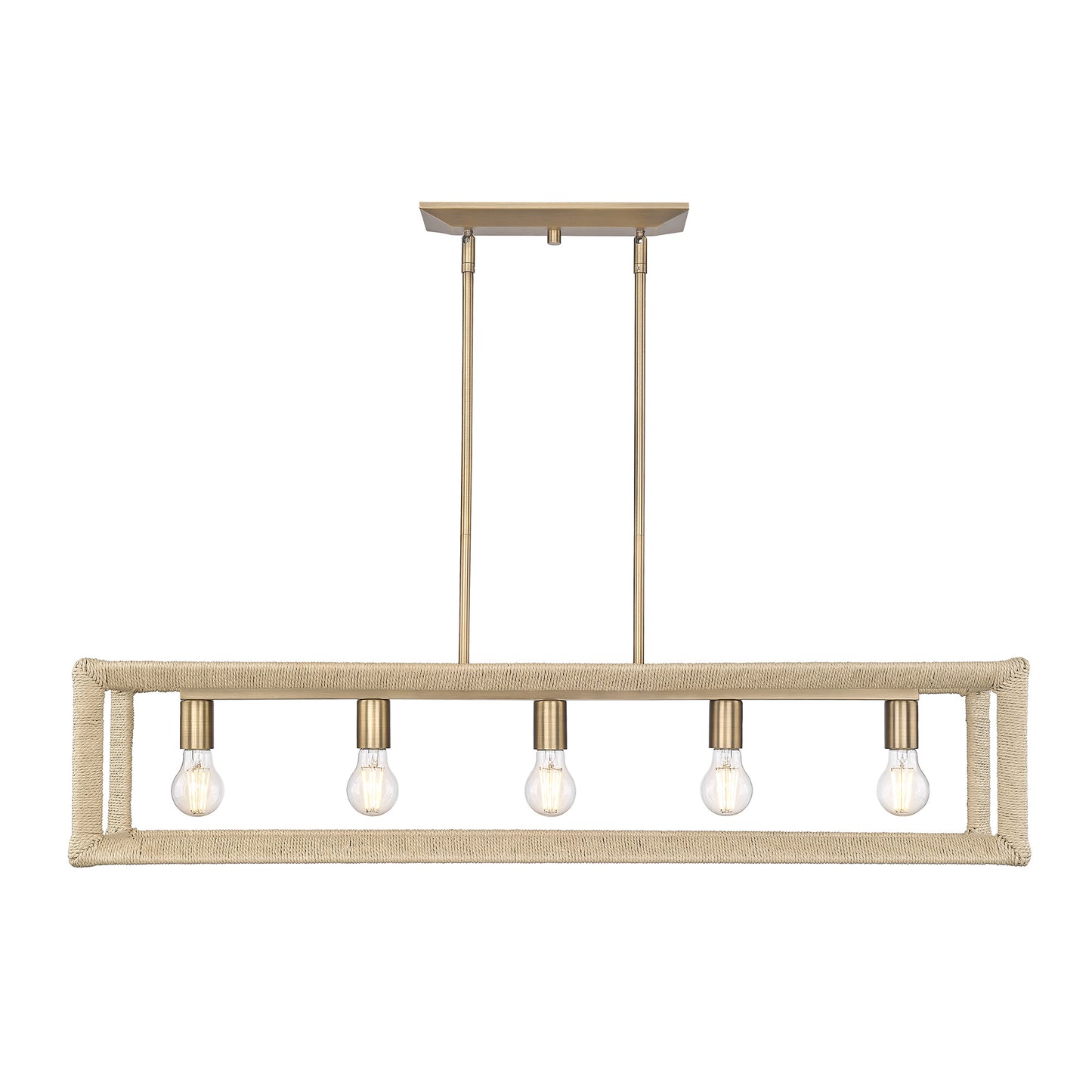 Kimber Linear Pendant in Modern Brass with Light Natural Rattan Accents