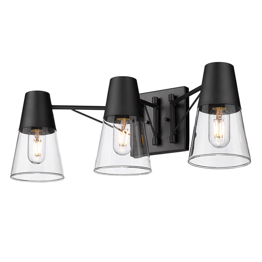 Ryder 3 Light Bath Vanity in Matte Black with Clear Glass Shade