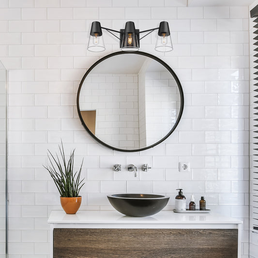 Ryder 3 Light Bath Vanity in Matte Black with Clear Glass Shade
