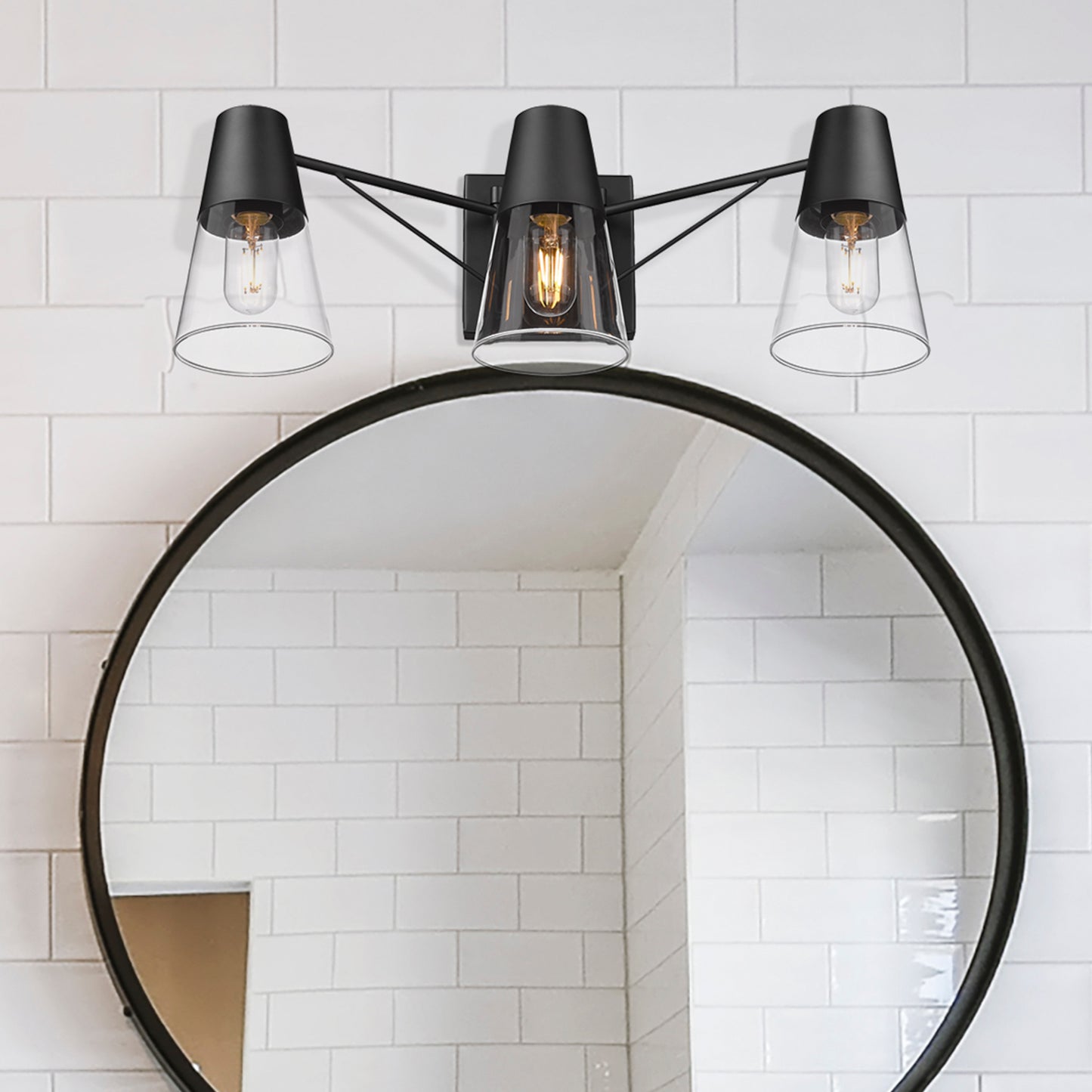 Ryder 3 Light Bath Vanity in Matte Black with Clear Glass Shade