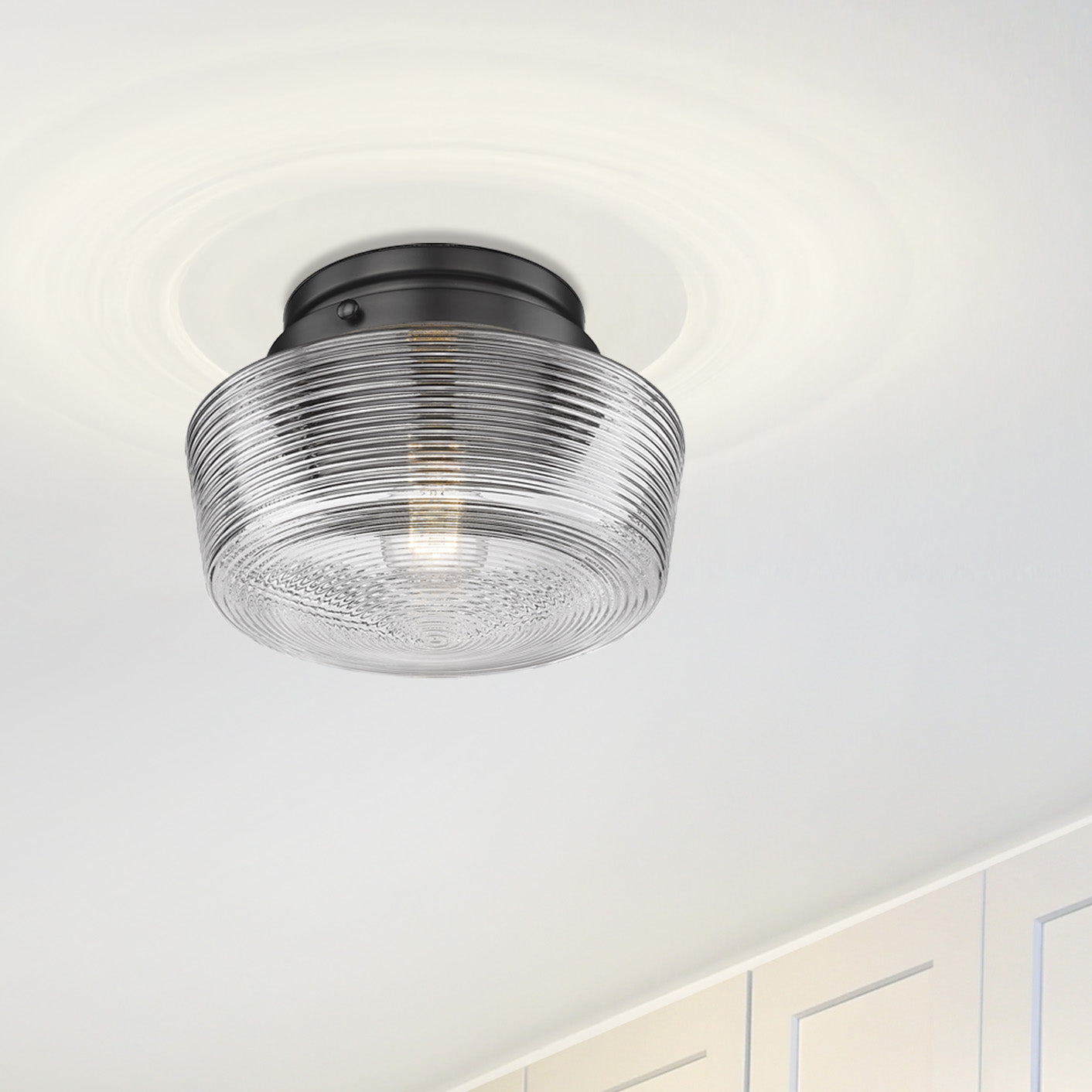 Holloway Flush Mount in Matte Black with Clear Glass Shade