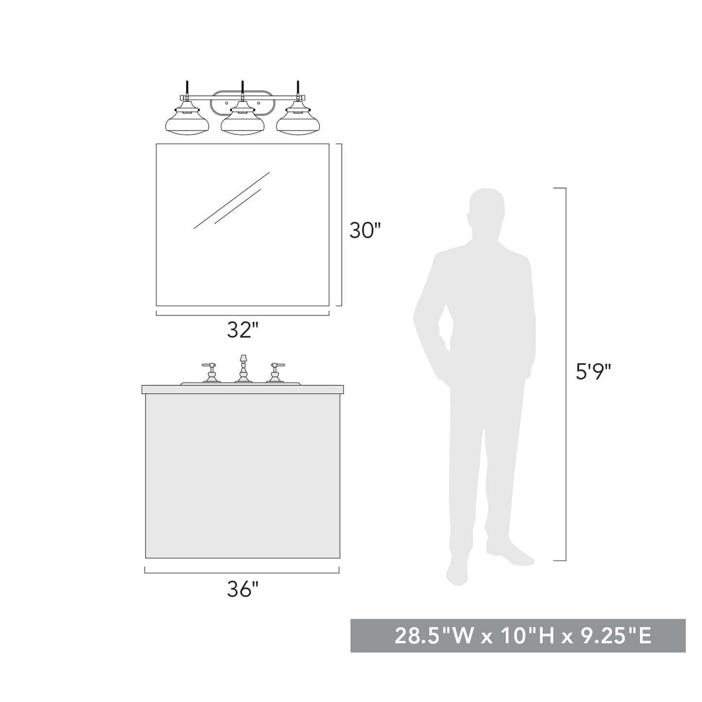 Dash 3 Light Bath Vanity in Matte Black with Clear Glass