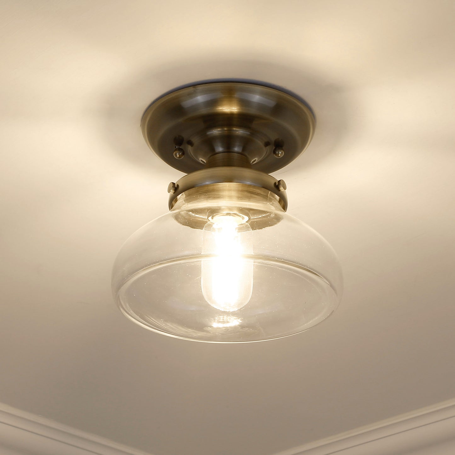 Dash Semi-Flush in Aged Brass with Clear Glass