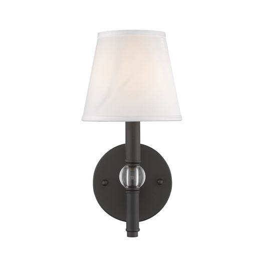 Russo 1 Light Wall Sconce in Rubbed Bronze with Classic White Shade