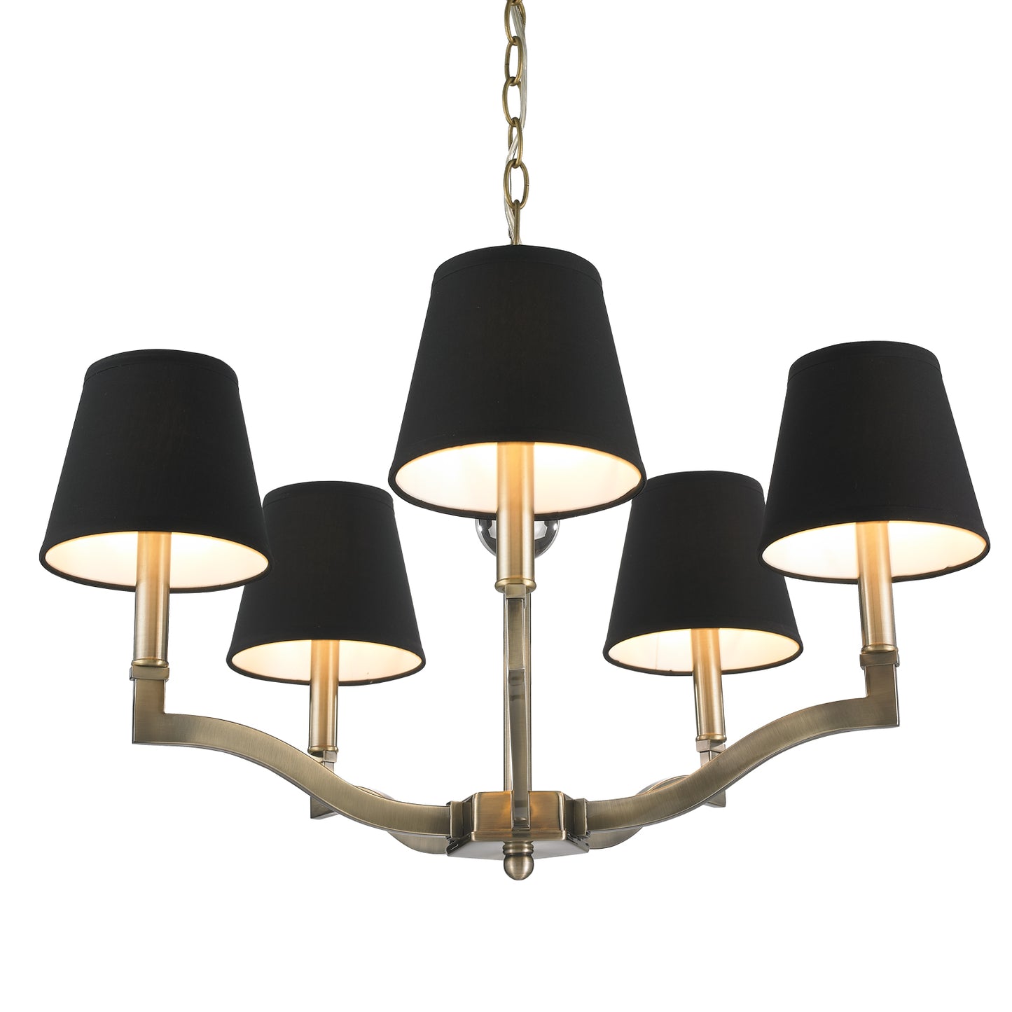 Russo 5 Light Chandelier in Aged Brass with Tuxedo Shade