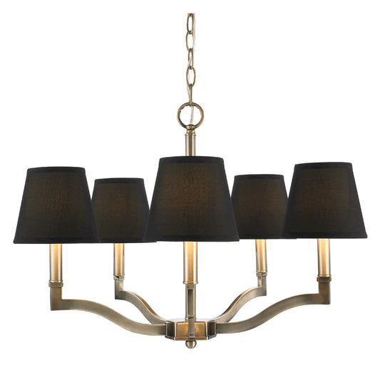 Russo 5 Light Chandelier in Aged Brass with Tuxedo Shade