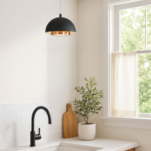 Annabelle 7" LED Pendant in Sand Black with Aged Copper
