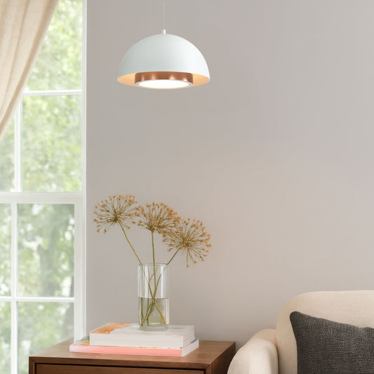 Annabelle 7" LED Pendant in Sand White with Aged Copper