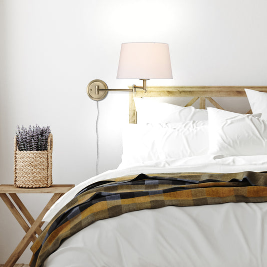 Elizabeth Articulating Wall Sconce in Brushed Champagne Bronze with Modern White Shade