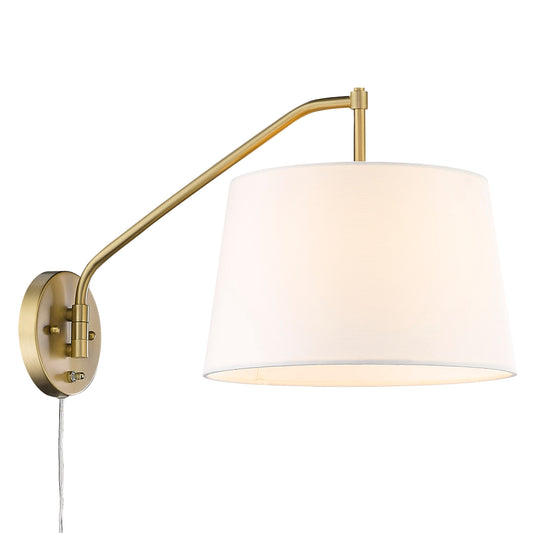 Riley Articulating Wall Sconce in Brushed Champagne Bronze with Modern White Shade
