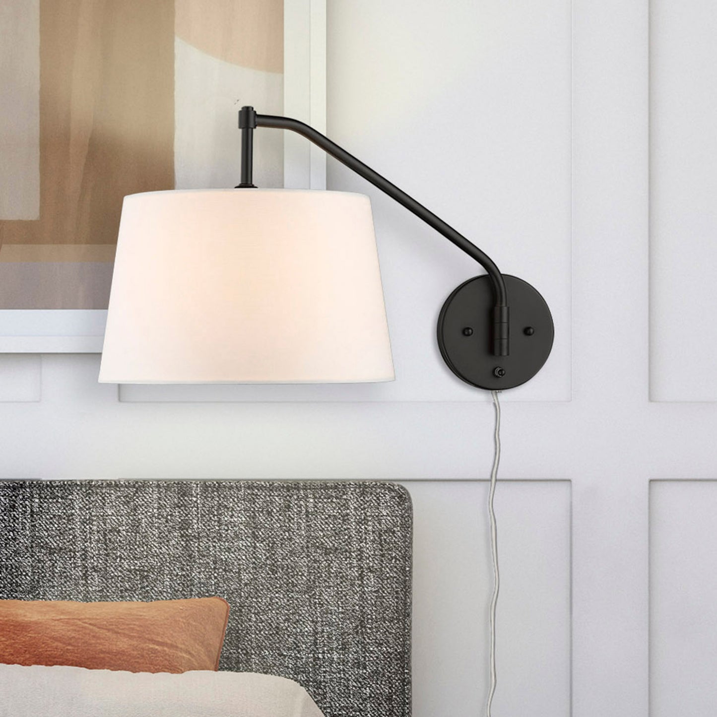 Riley Articulating Wall Sconce in Matte Black with Modern White Shade