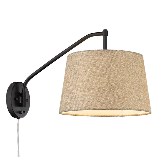 Riley Articulating Wall Sconce in Matte Black with Natural Sisal Shade