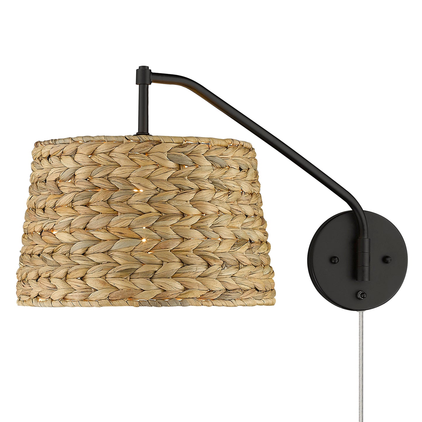 Riley Articulating Wall Sconce in Matte Black with Woven Sweet Grass Shade