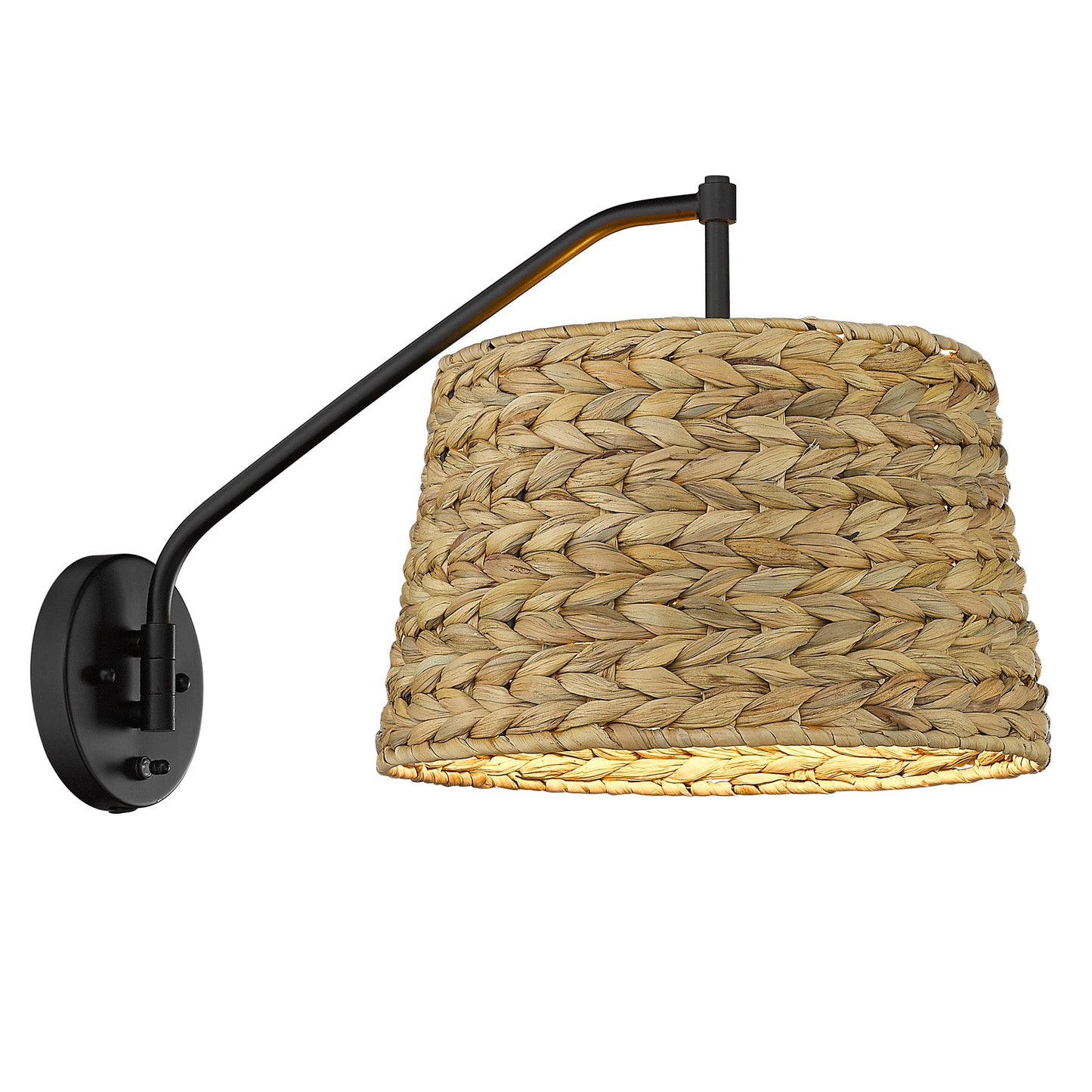 Riley Articulating Wall Sconce in Matte Black with Woven Sweet Grass Shade