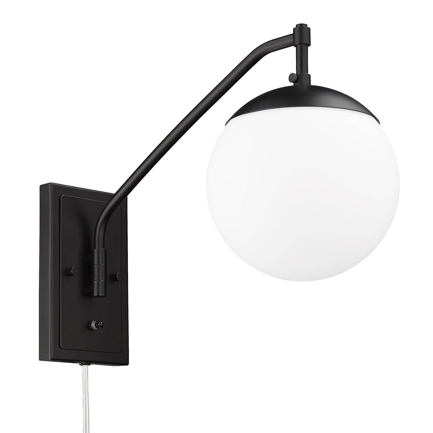Hugo BLK 1 Light Articulating Wall Sconce in Matte Black with Opal Glass Shade