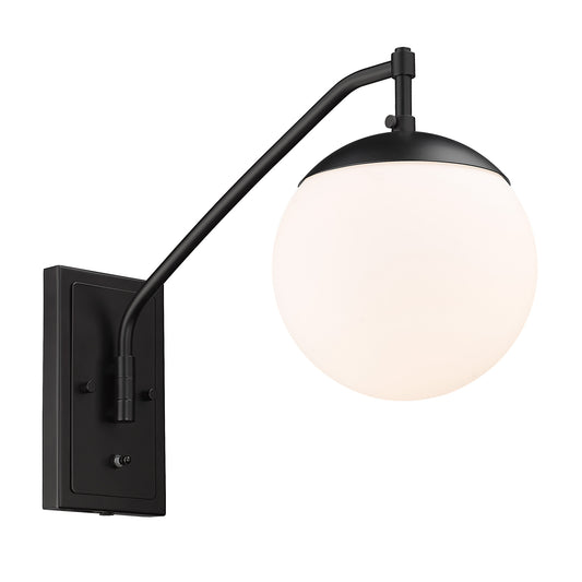 Hugo BLK 1 Light Articulating Wall Sconce in Matte Black with Opal Glass Shade
