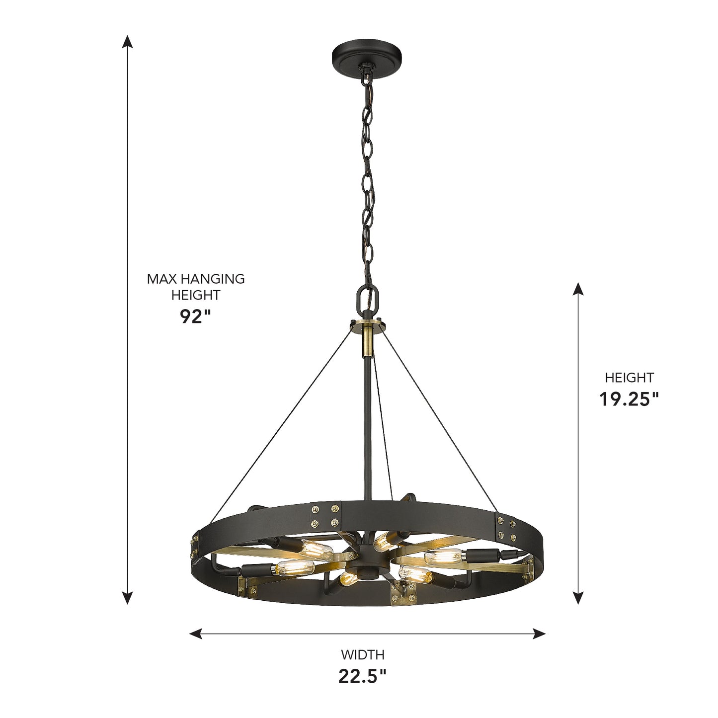 Emmet-Medium Pendant in Natural Black with Aged Brass Accents