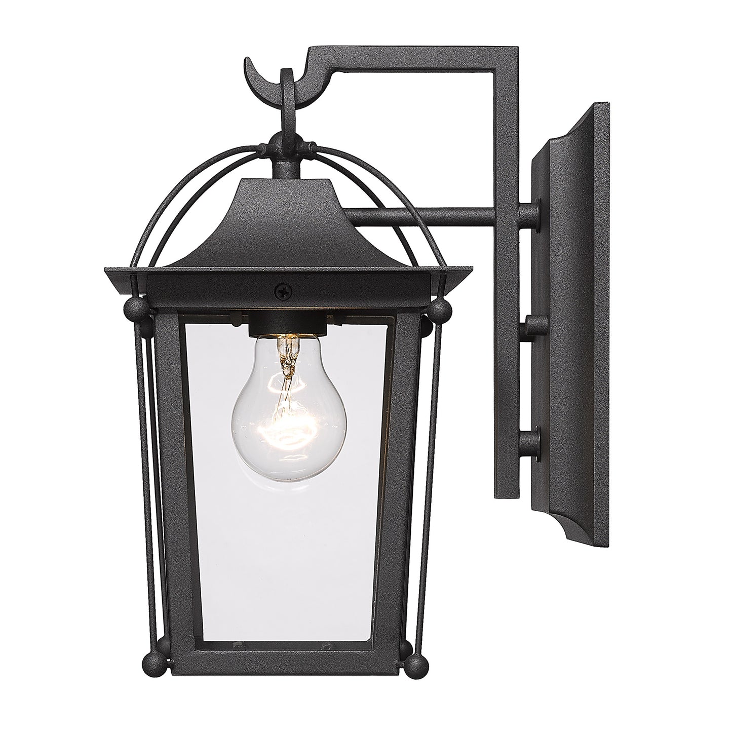Warwick- Outdoor Medium Wall Sconce in Natural Black with Clear Glass Shade