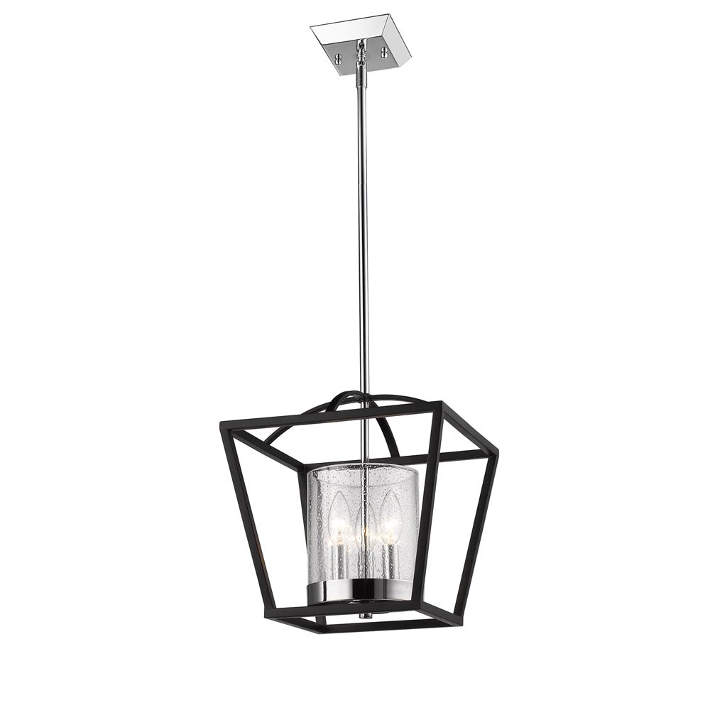 Marlowe- Semi-Flush in Matte Black with Chrome accents and Seeded Glass