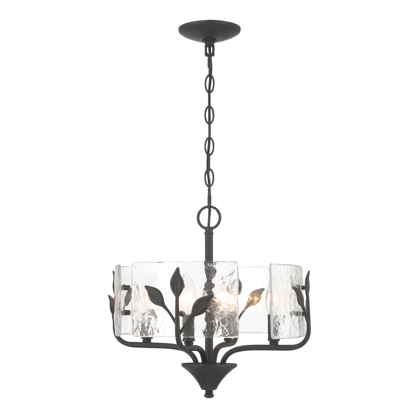 Murphy 4 Light Pendant in Natural Black with Hammered Water Glass