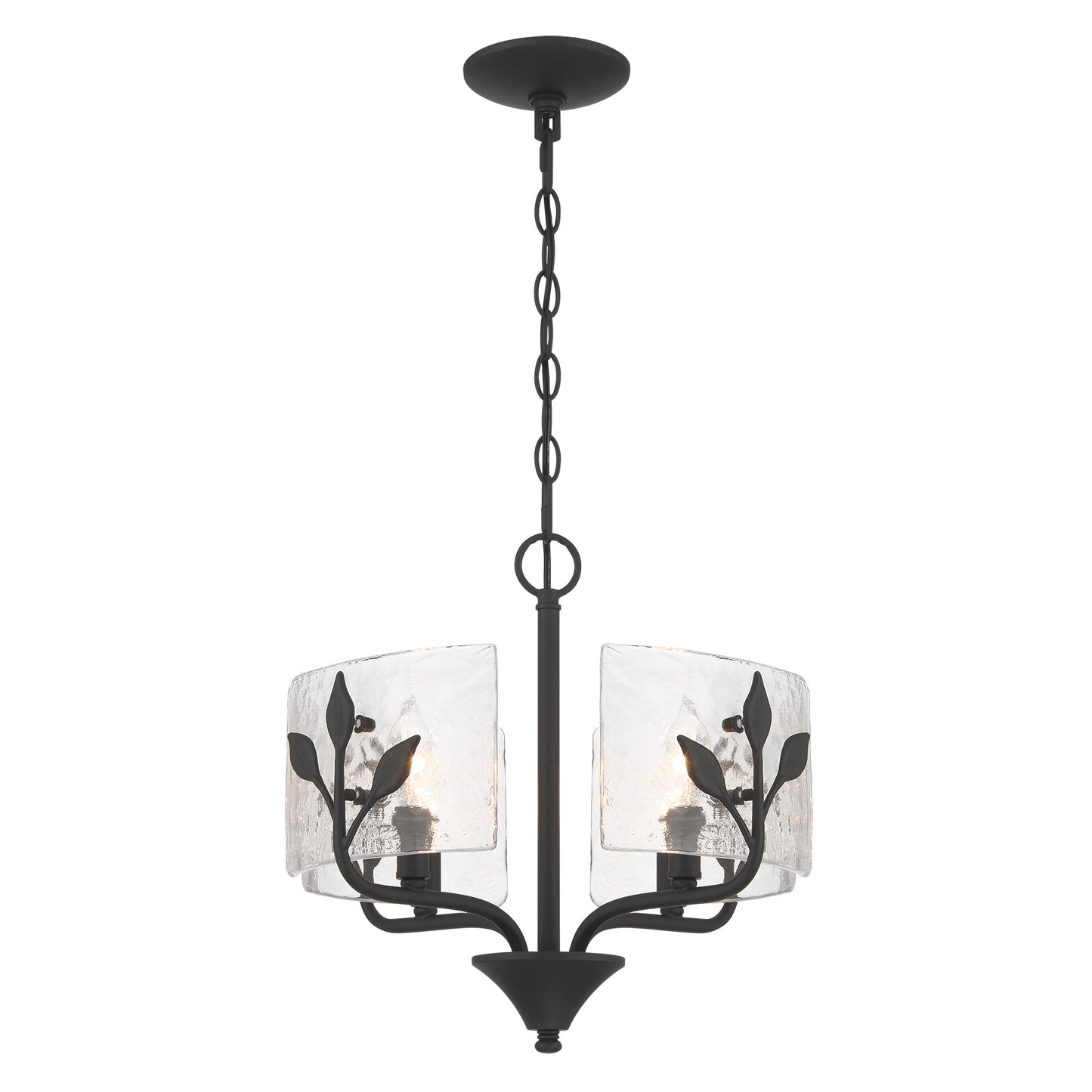 Murphy 4 Light Pendant in Natural Black with Hammered Water Glass