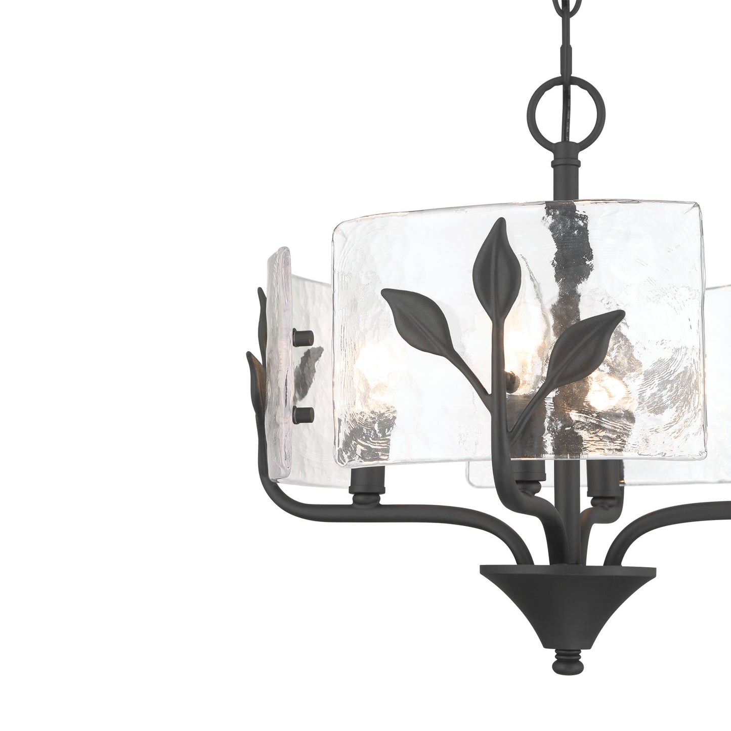 Murphy 4 Light Pendant in Natural Black with Hammered Water Glass