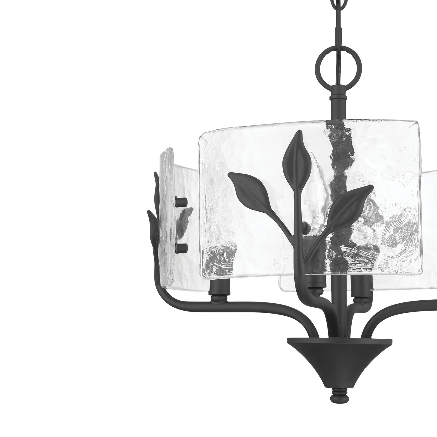 Murphy 4 Light Pendant in Natural Black with Hammered Water Glass