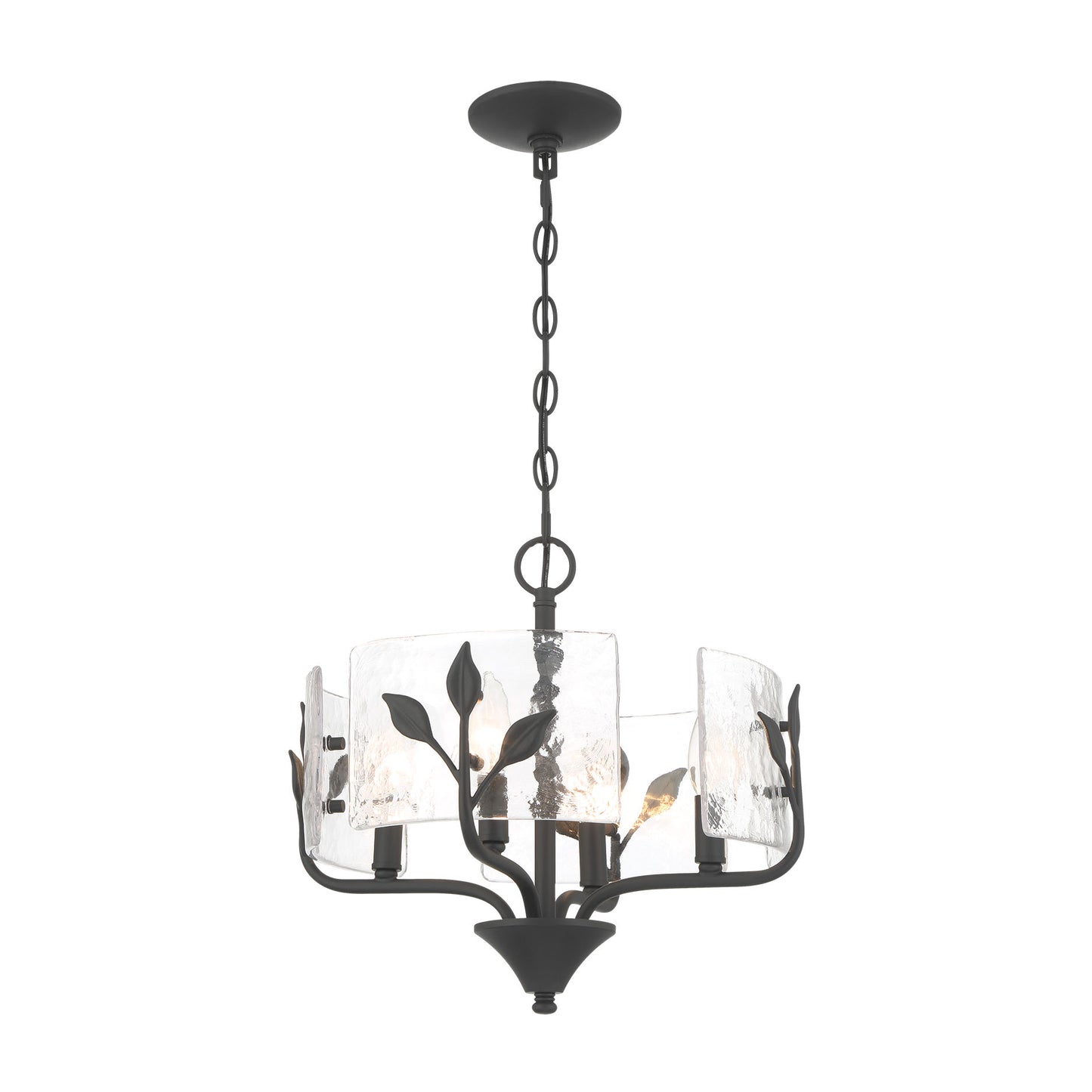 Murphy 4 Light Pendant in Natural Black with Hammered Water Glass