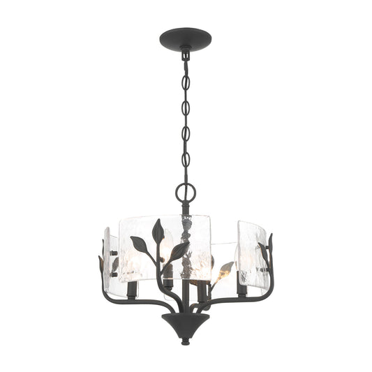 Murphy 4 Light Pendant in Natural Black with Hammered Water Glass