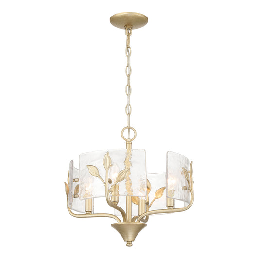 Murphy 4 Light Pendant in White Gold with Hammered Water Glass